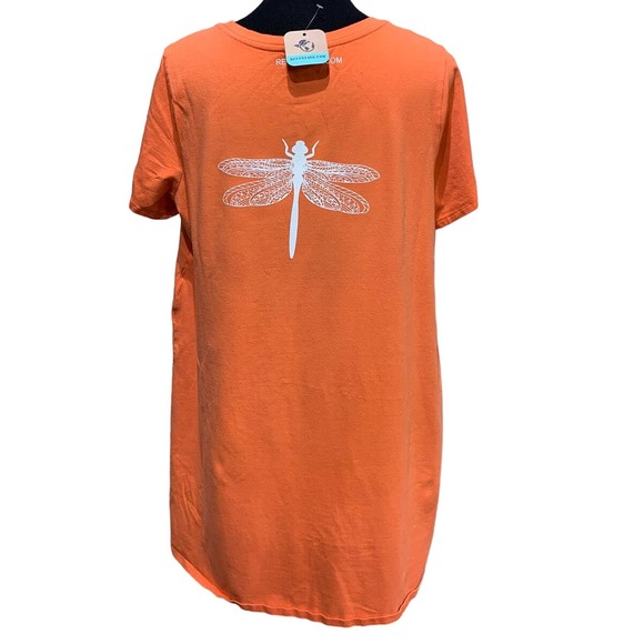 Hand Printed Upcycled 14W Saving the Planet Dragonfly Superpower Tee Shirt Dress - Picture 3 of 3